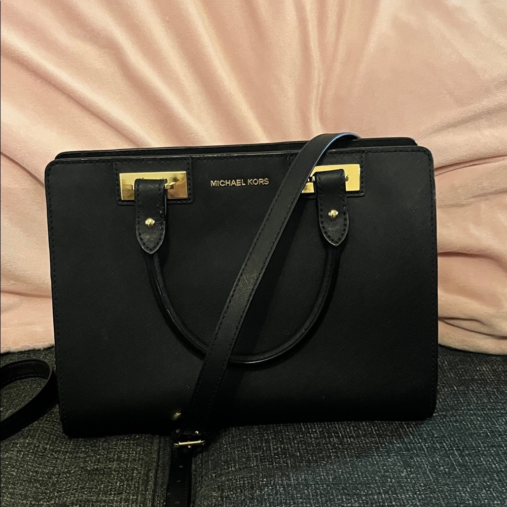 Michael Kors Black Satchel with Gold Accents